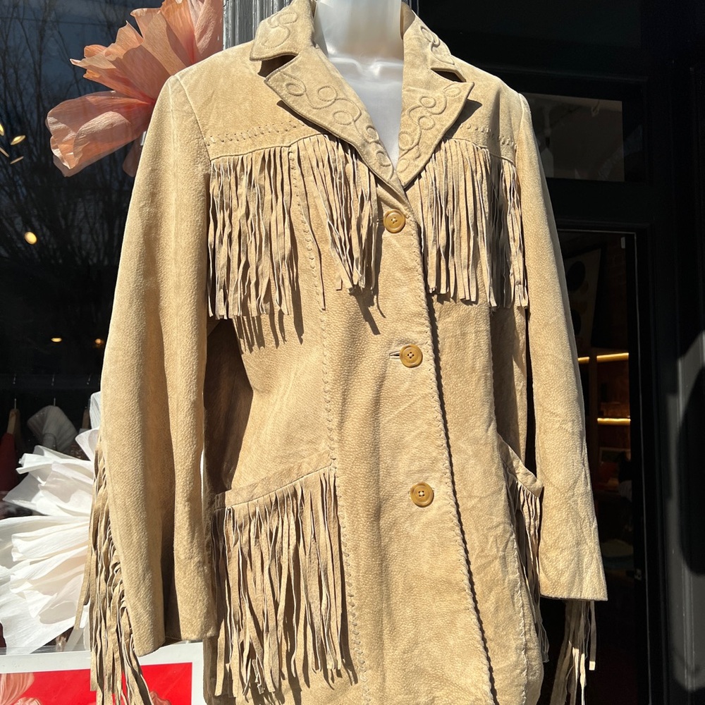 Vintage Tan Suede Jacket with Fringe Details